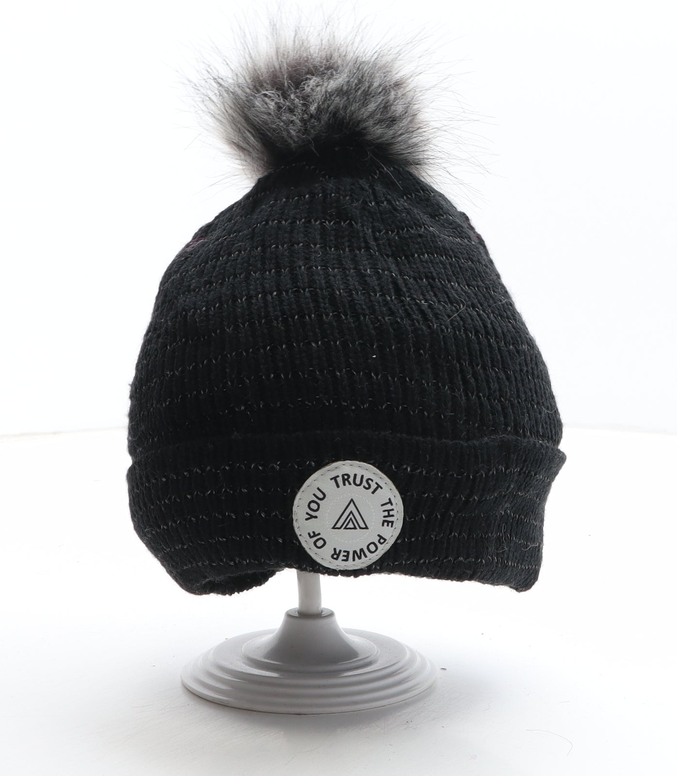 Preworn Womens Black Acrylic Bobble Hat One Size - Trust the power of you