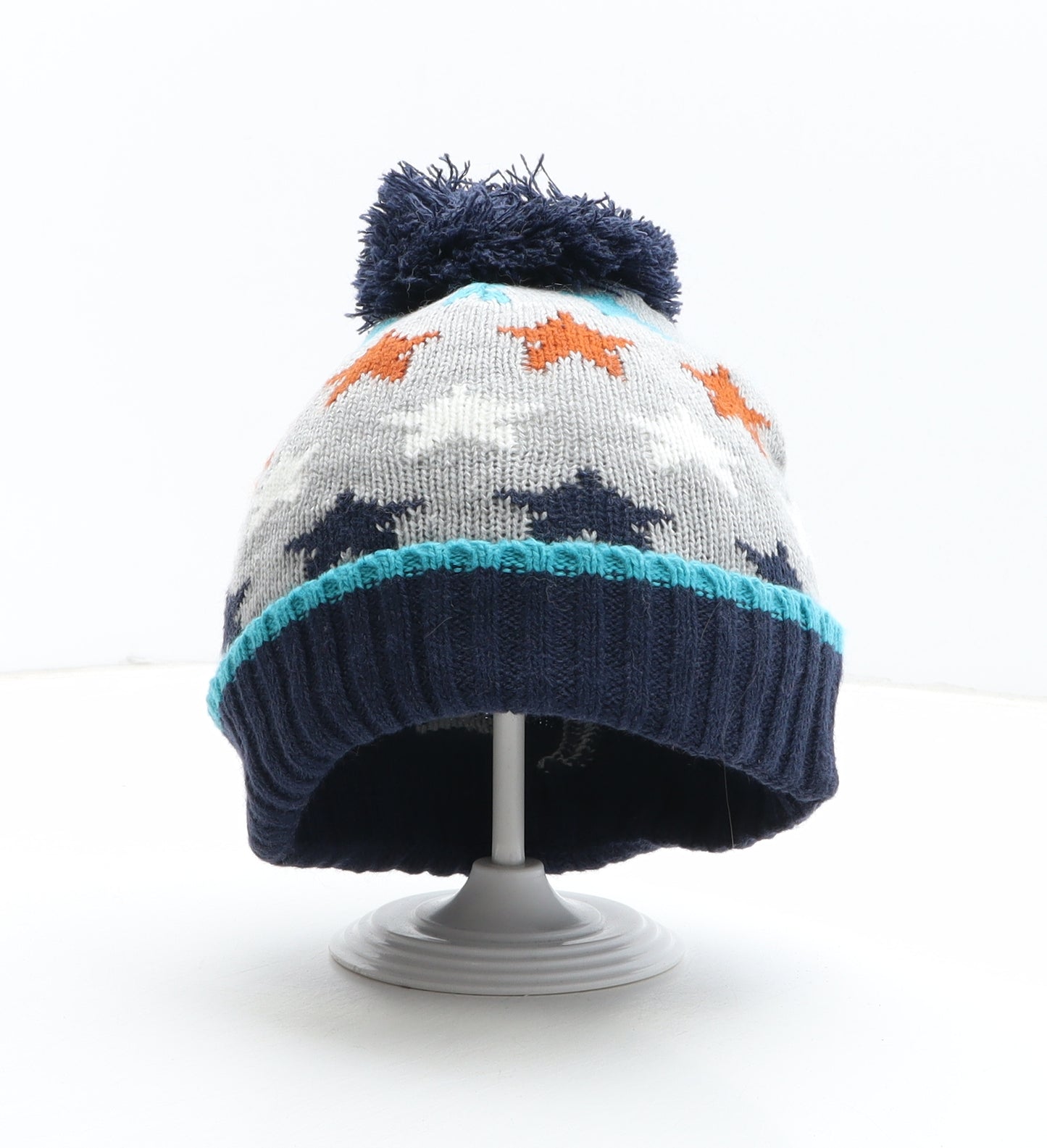 Preworn Boys Grey Geometric Acrylic Bobble Hat One Size - Stars