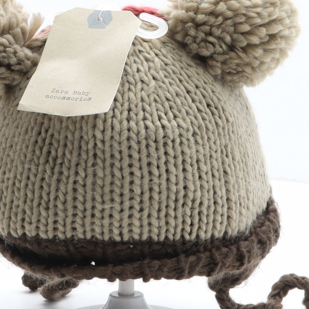 Zara Boys Brown Colourblock Cotton Bonnet One Size - Mouse