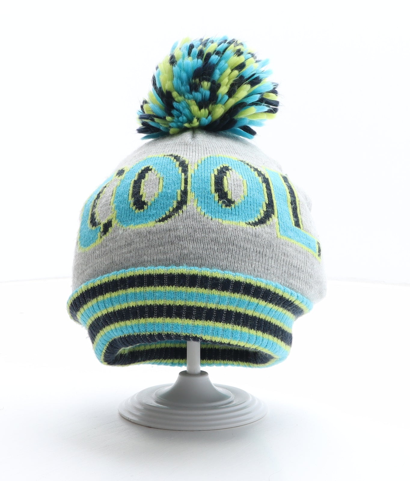 George Boys Grey Geometric Acrylic Bobble Hat One Size - Cool