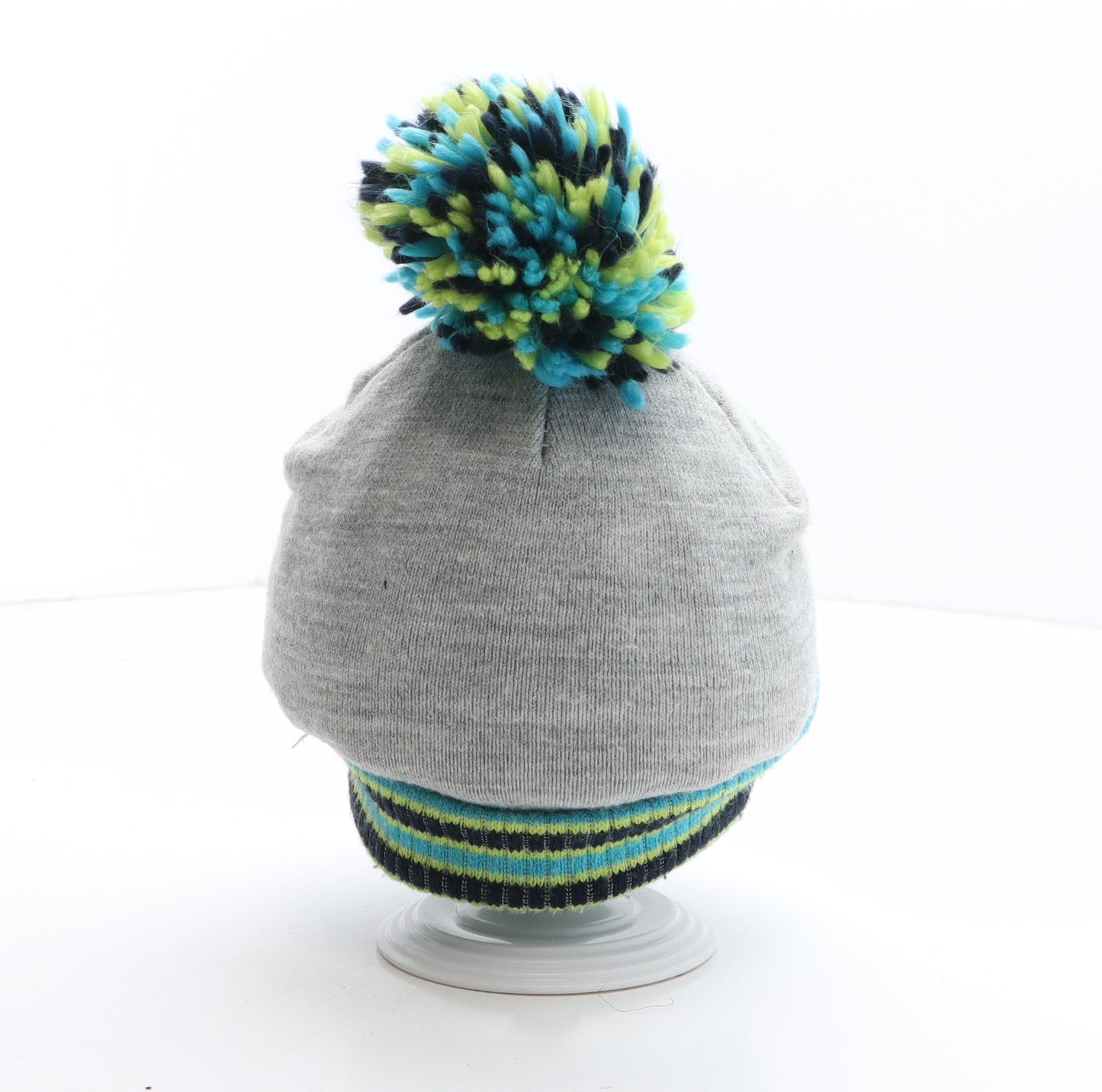 George Boys Grey Geometric Acrylic Bobble Hat One Size - Cool