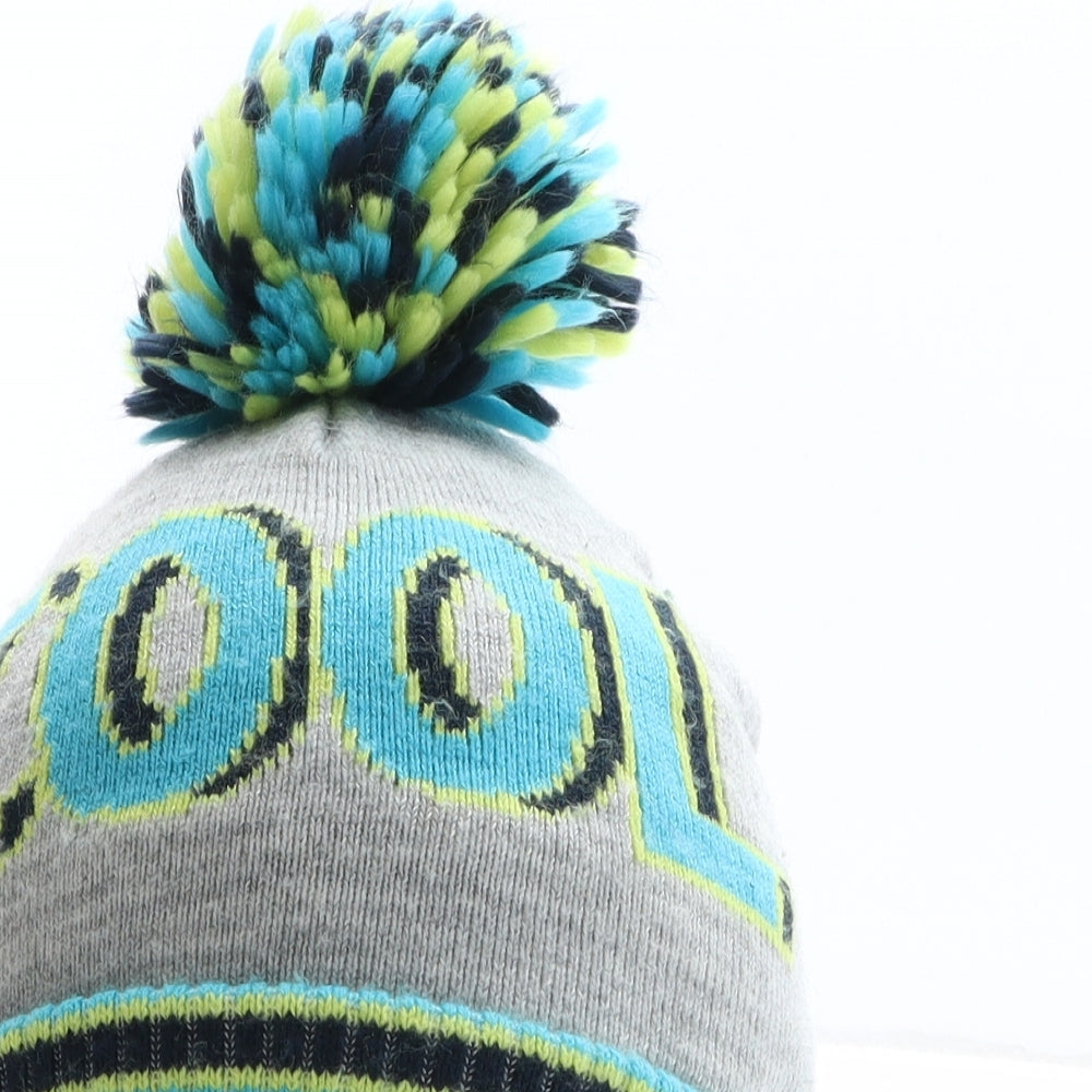 George Boys Grey Geometric Acrylic Bobble Hat One Size - Cool