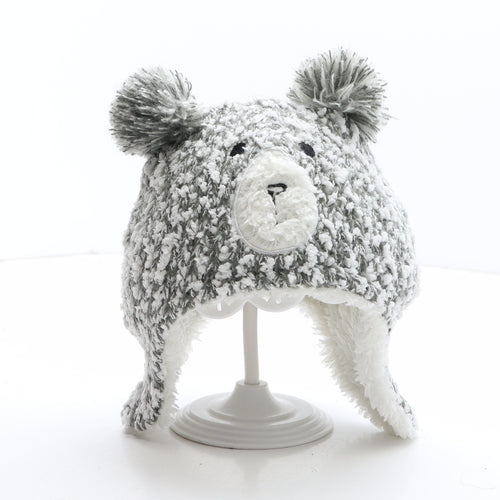 Preworn Girls Grey Geometric Acrylic Bobble Hat One Size - Bear