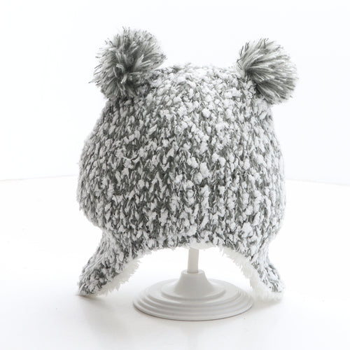 Preworn Girls Grey Geometric Acrylic Bobble Hat One Size - Bear