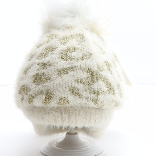 Preworn Boys Ivory Animal Print Acrylic Bobble Hat One Size