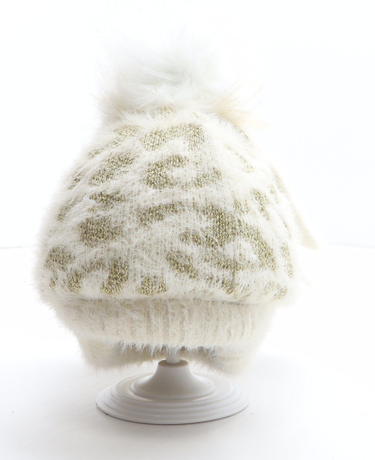 Preworn Boys Ivory Animal Print Acrylic Bobble Hat One Size