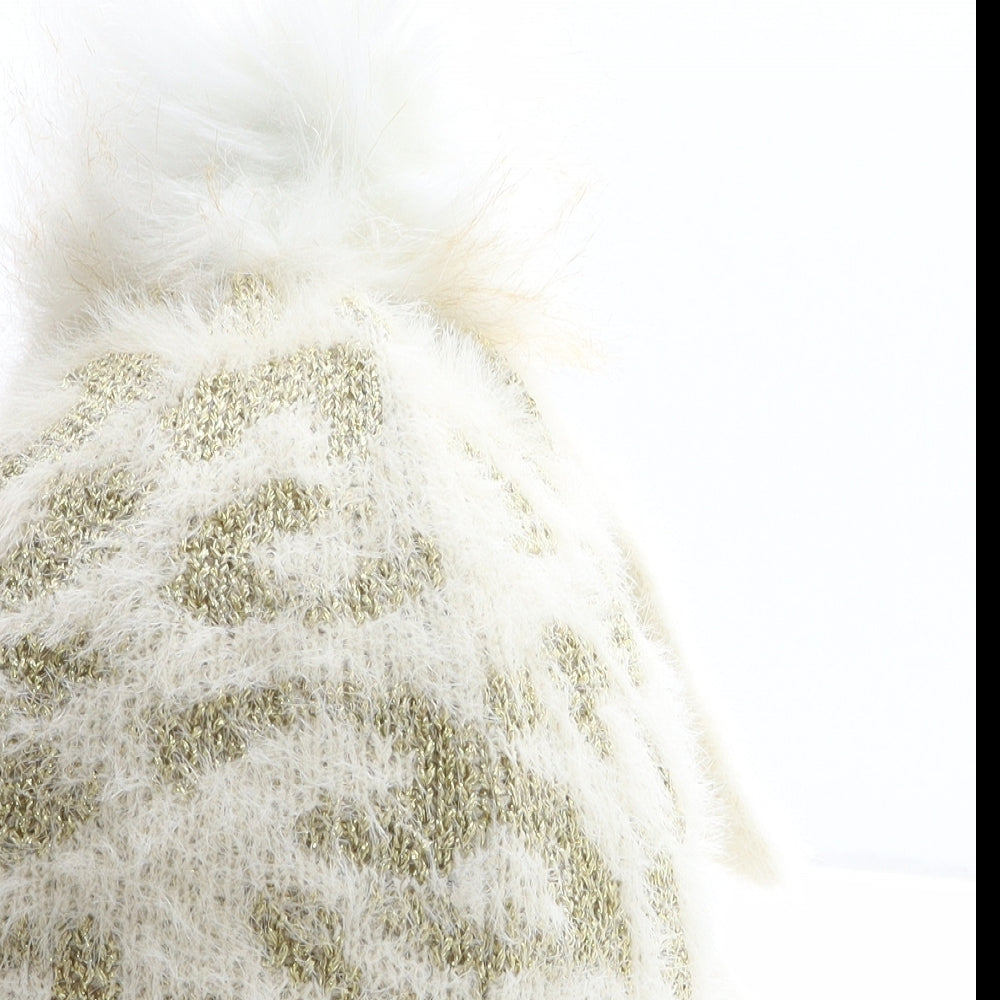 Preworn Boys Ivory Animal Print Acrylic Bobble Hat One Size