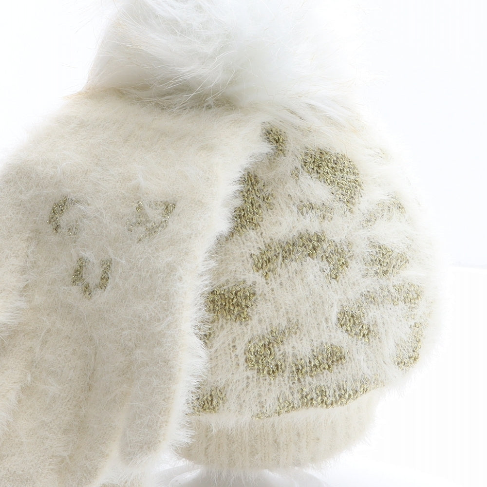 Preworn Boys Ivory Animal Print Acrylic Bobble Hat One Size