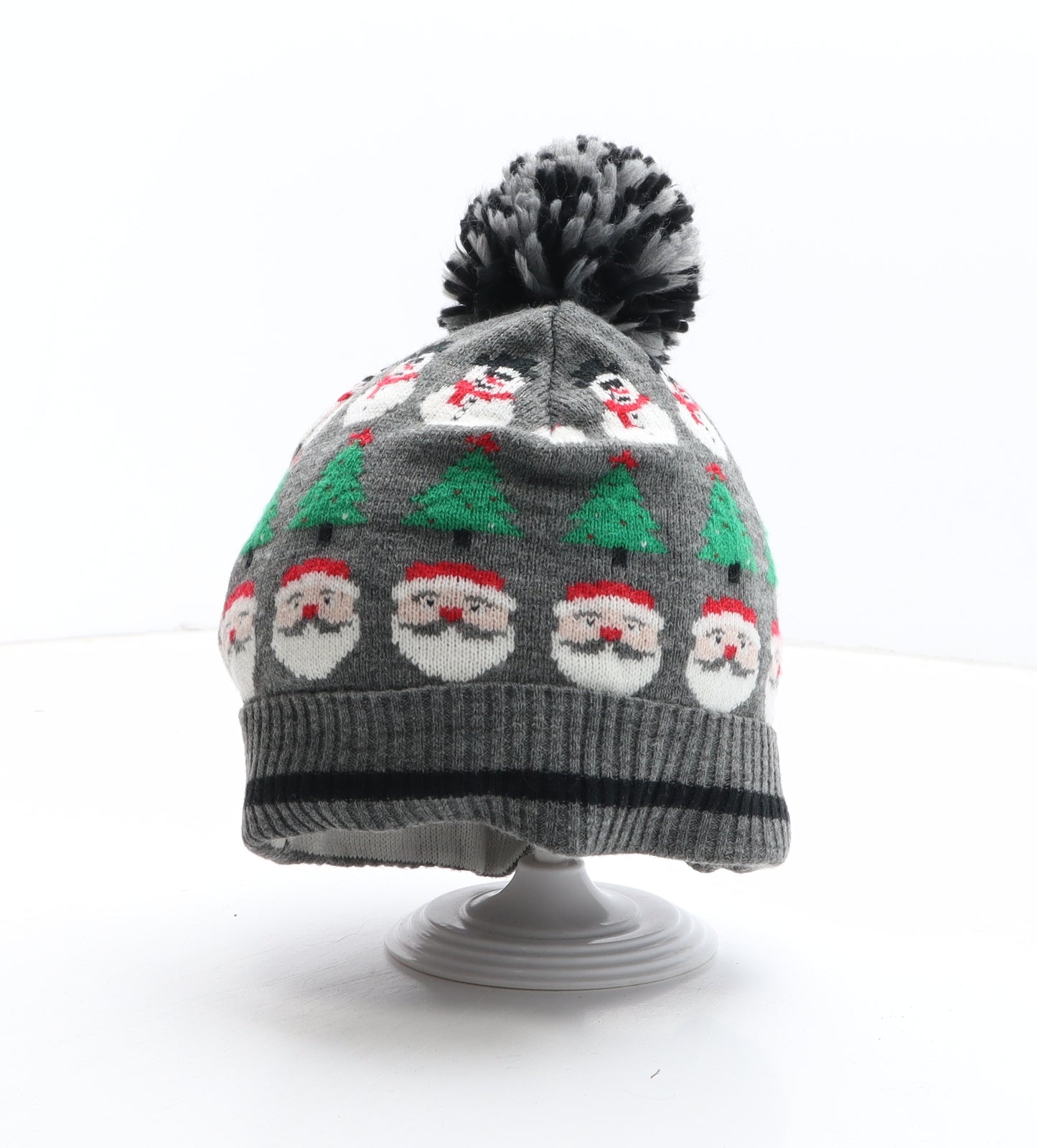 Matalan Boys Grey Geometric Acrylic Bobble Hat One Size - Christmas Icons