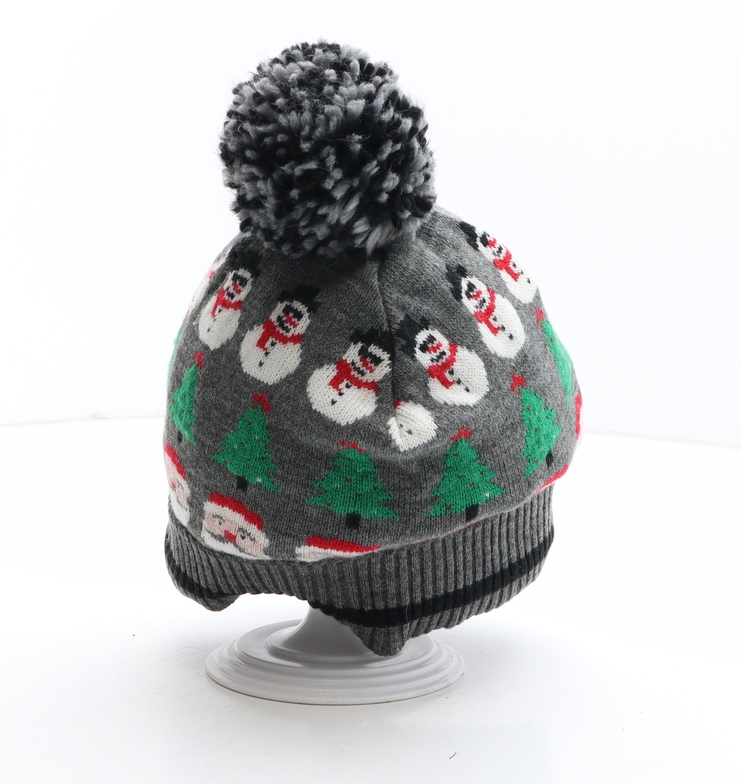 Matalan Boys Grey Geometric Acrylic Bobble Hat One Size - Christmas Icons