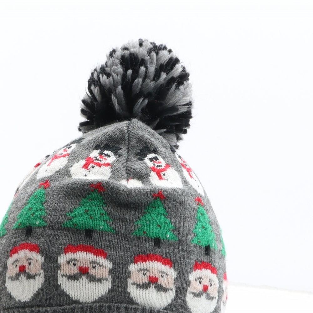 Matalan Boys Grey Geometric Acrylic Bobble Hat One Size - Christmas Icons