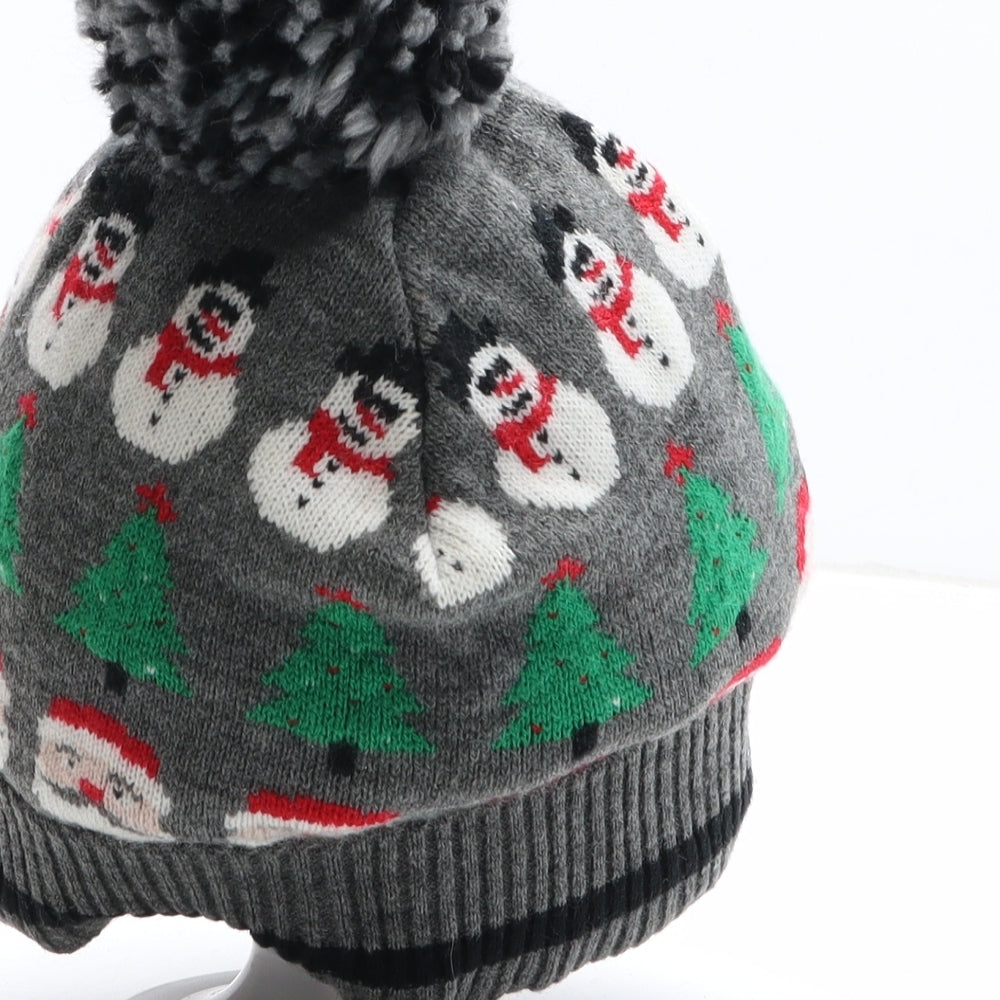 Matalan Boys Grey Geometric Acrylic Bobble Hat One Size - Christmas Icons