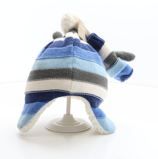 John Lewis Boys Blue Striped Acrylic Bobble Hat One Size