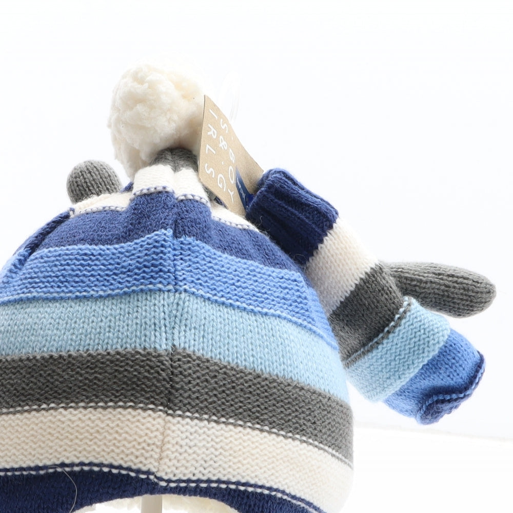 John Lewis Boys Blue Striped Acrylic Bobble Hat One Size