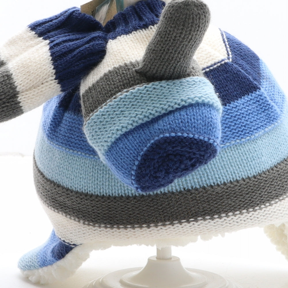 John Lewis Boys Blue Striped Acrylic Bobble Hat One Size