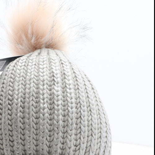 La Mode Womens Grey Acrylic Bobble Hat One Size