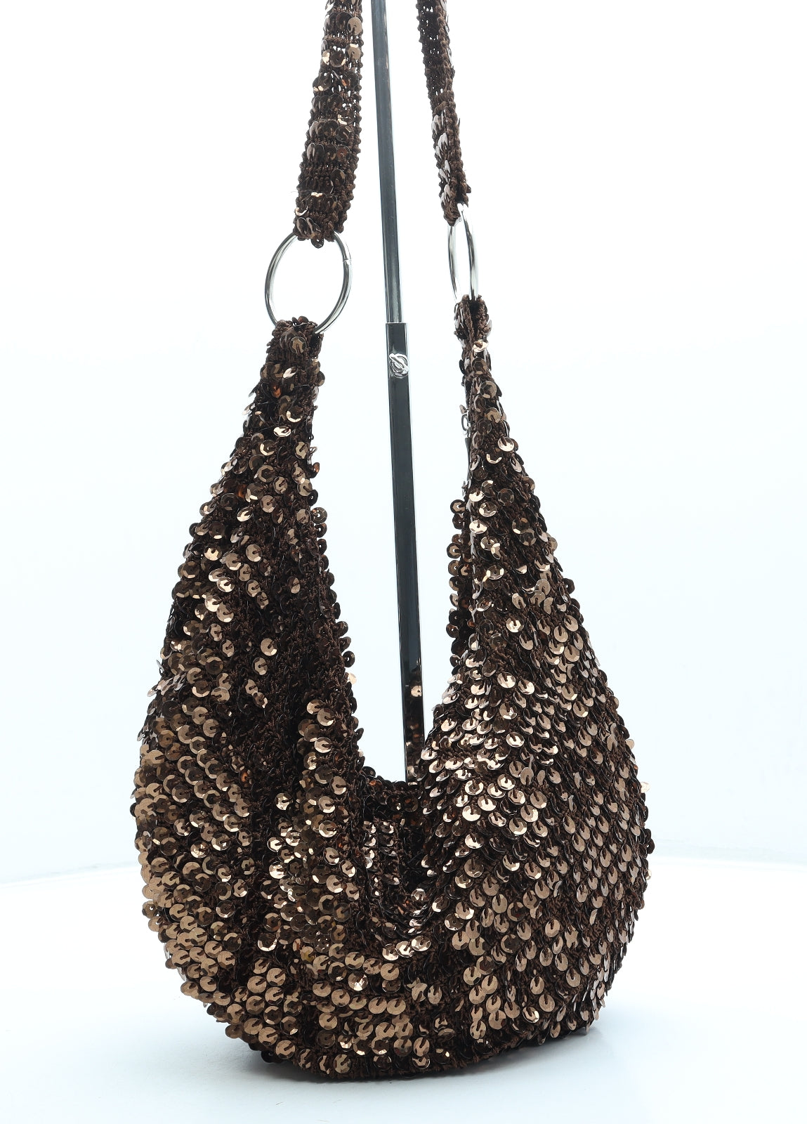 Fashion Express Womens Brown Polyester Shoulder Bag Size Small