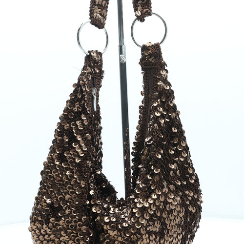 Fashion Express Womens Brown Polyester Shoulder Bag Size Small