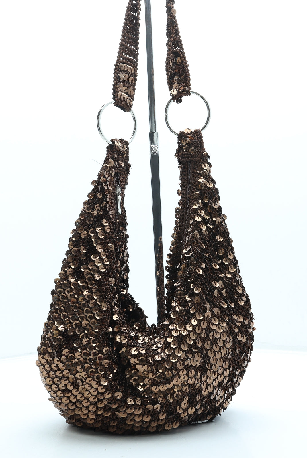 Fashion Express Womens Brown Polyester Shoulder Bag Size Small