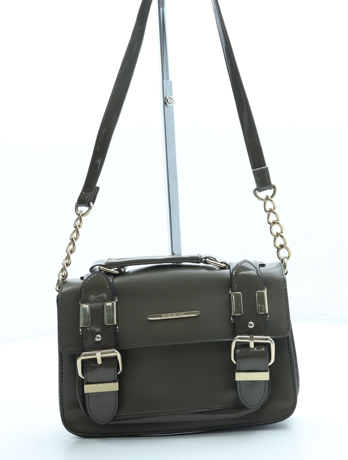 River Island Womens Green Leather Satchel Size Small