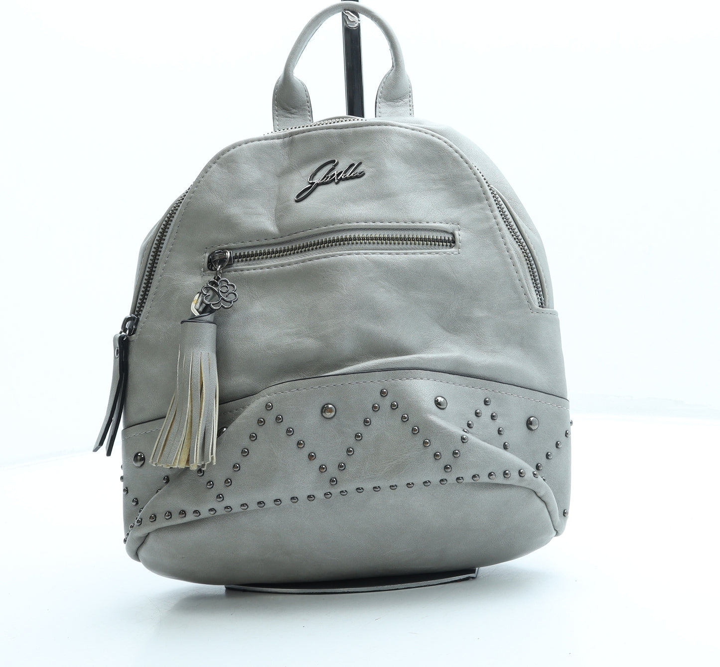 GliixKlee Womens Grey Leather Backpack Size Small