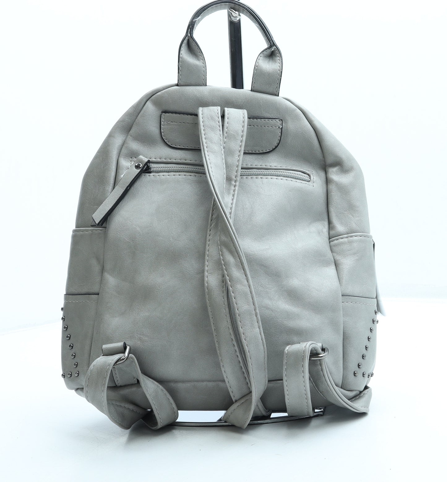 GliixKlee Womens Grey Leather Backpack Size Small