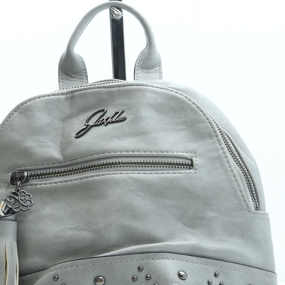 GliixKlee Womens Grey Leather Backpack Size Small