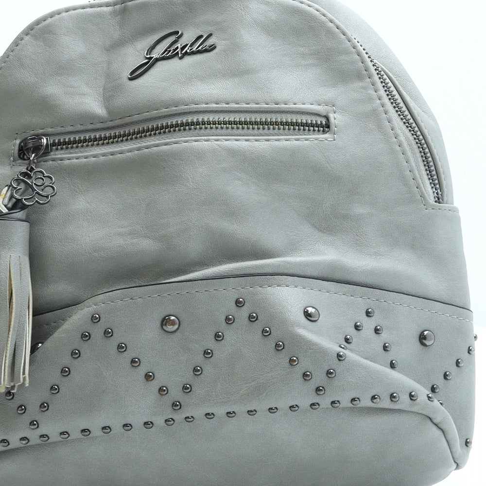 GliixKlee Womens Grey Leather Backpack Size Small