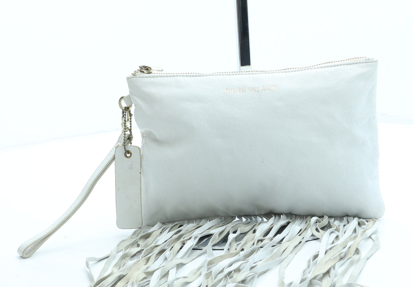 River Island Womens Ivory Leather Clutch Size Small