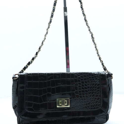 Primark Womens Black Animal Print Polyurethane Crossbody Size Small - Croc Texture