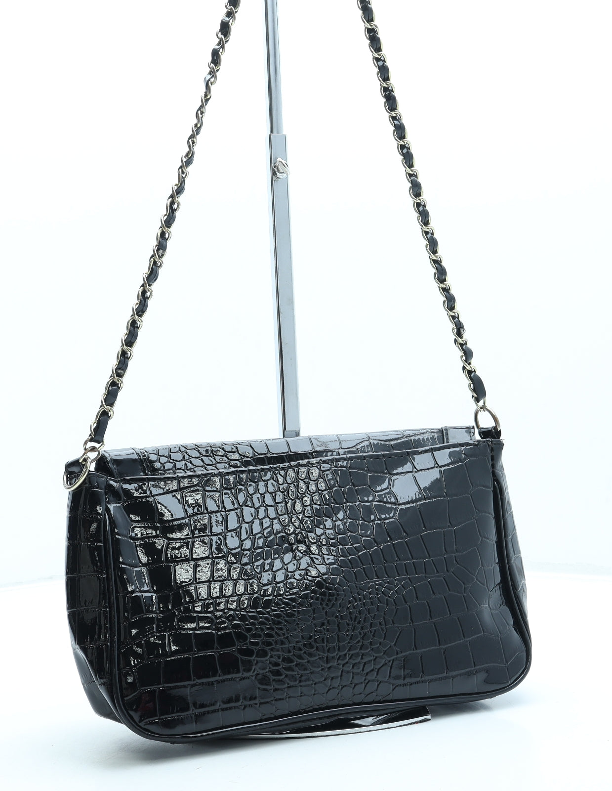 Primark Womens Black Animal Print Polyurethane Crossbody Size Small - Croc Texture
