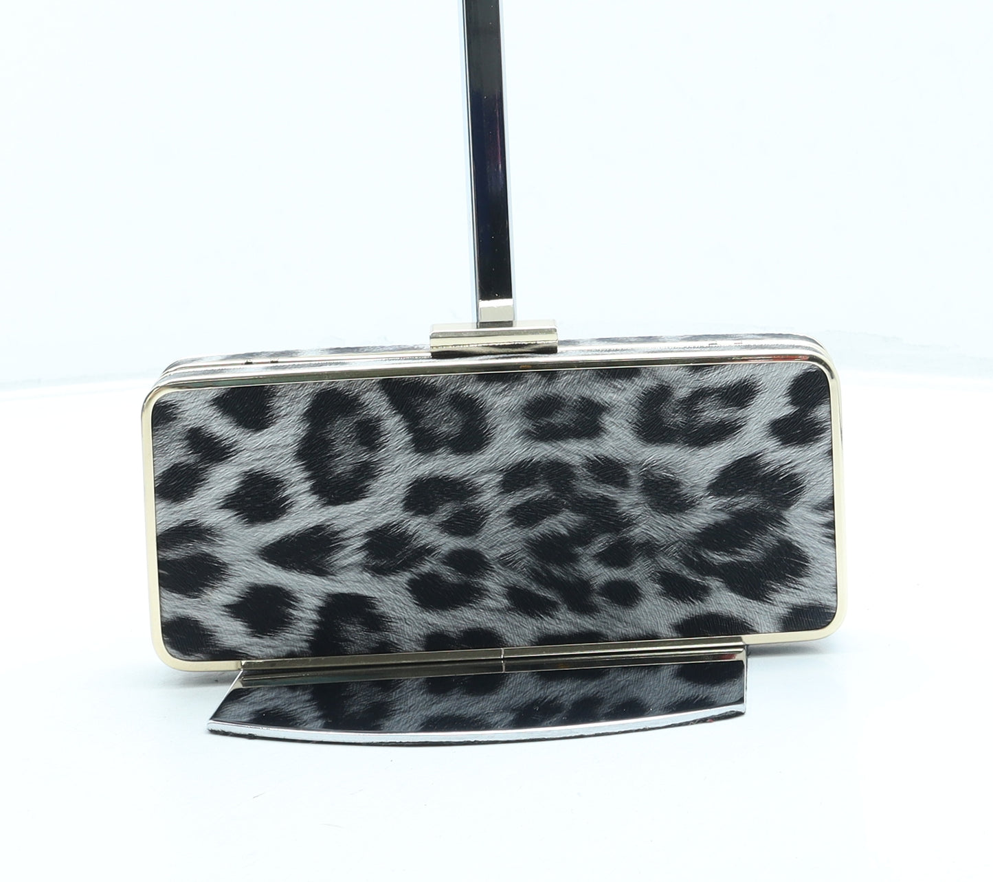 Love Draves Womens Grey Animal Print Leather Clutch Size Mini - Leopard Print