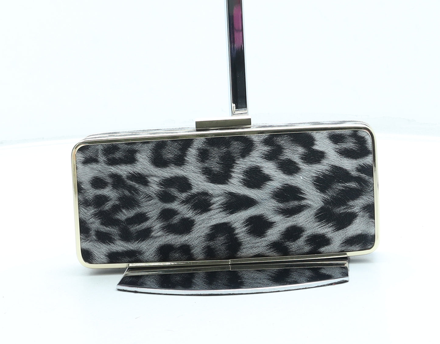 Love Draves Womens Grey Animal Print Leather Clutch Size Mini - Leopard Print