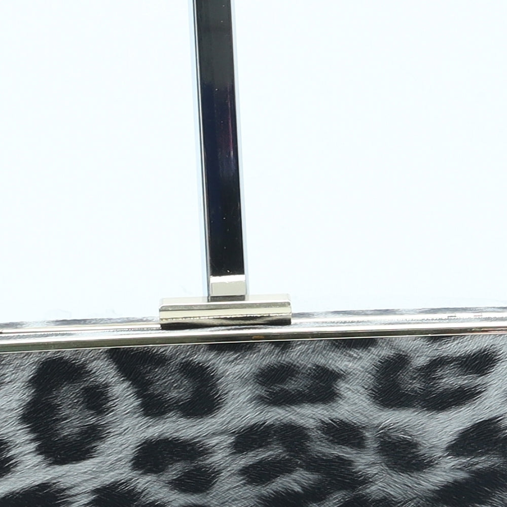 Love Draves Womens Grey Animal Print Leather Clutch Size Mini - Leopard Print
