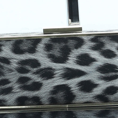 Love Draves Womens Grey Animal Print Leather Clutch Size Mini - Leopard Print