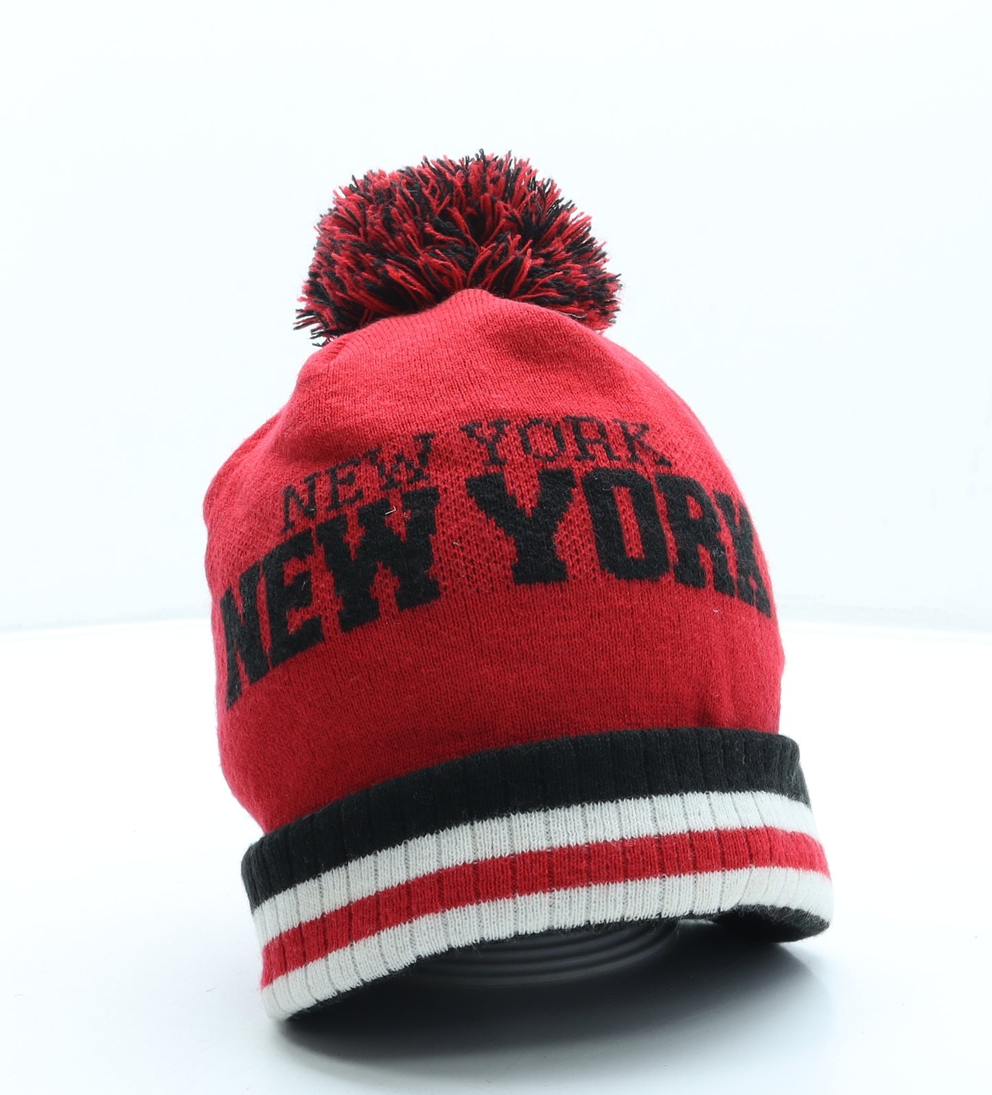 Republic Womens Red Acrylic Bobble Hat One Size - New York