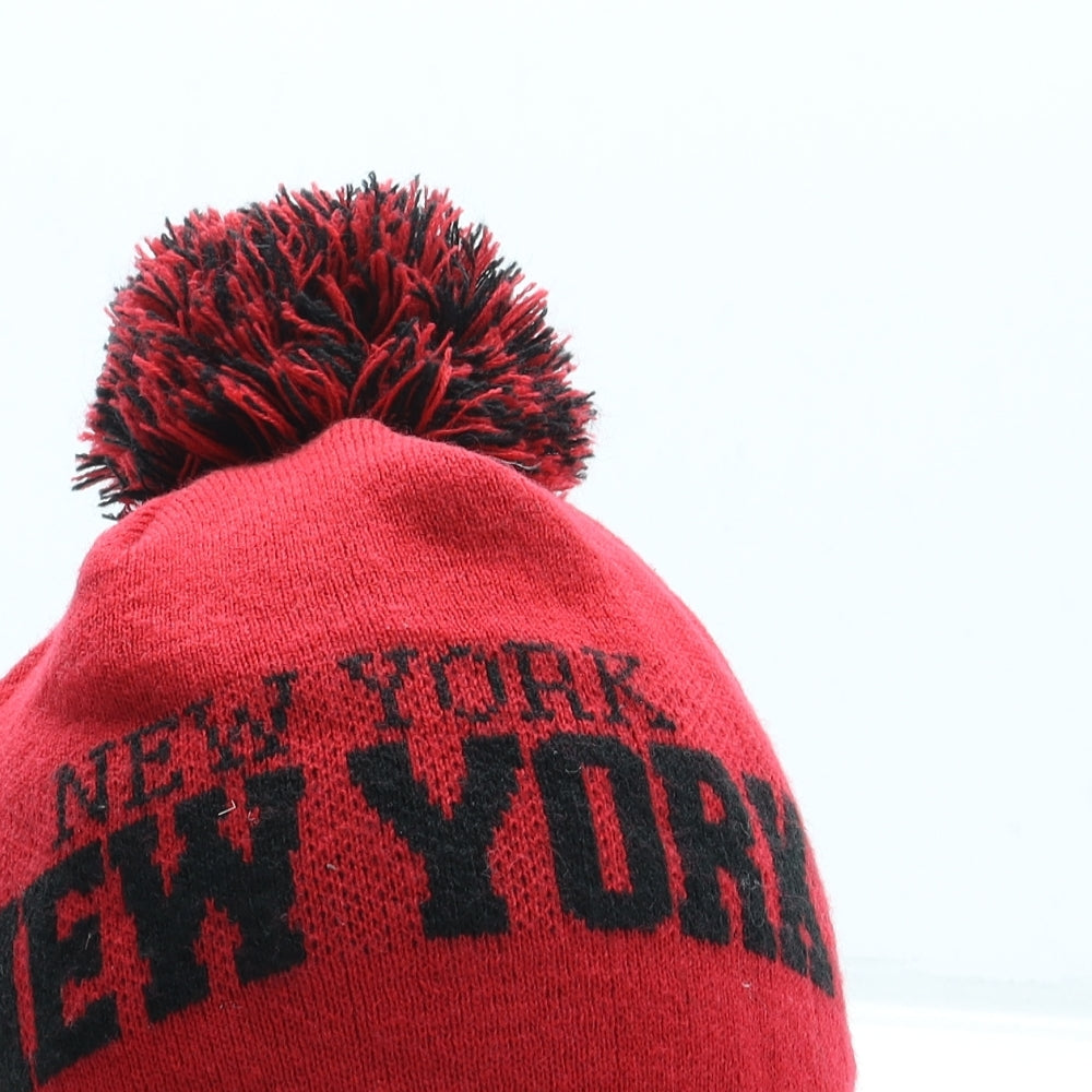 Republic Womens Red Acrylic Bobble Hat One Size - New York