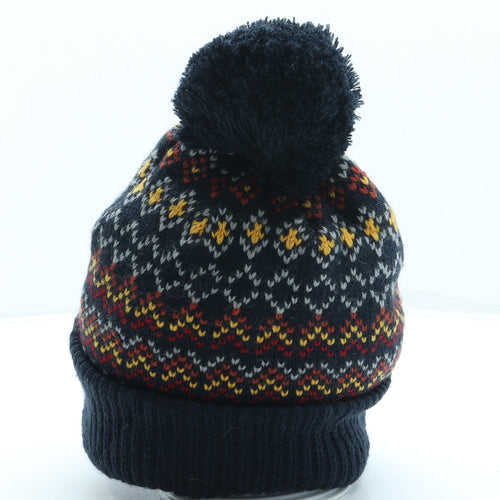 TU Mens Blue Geometric Acrylic Beanie One Size - Pom Pom
