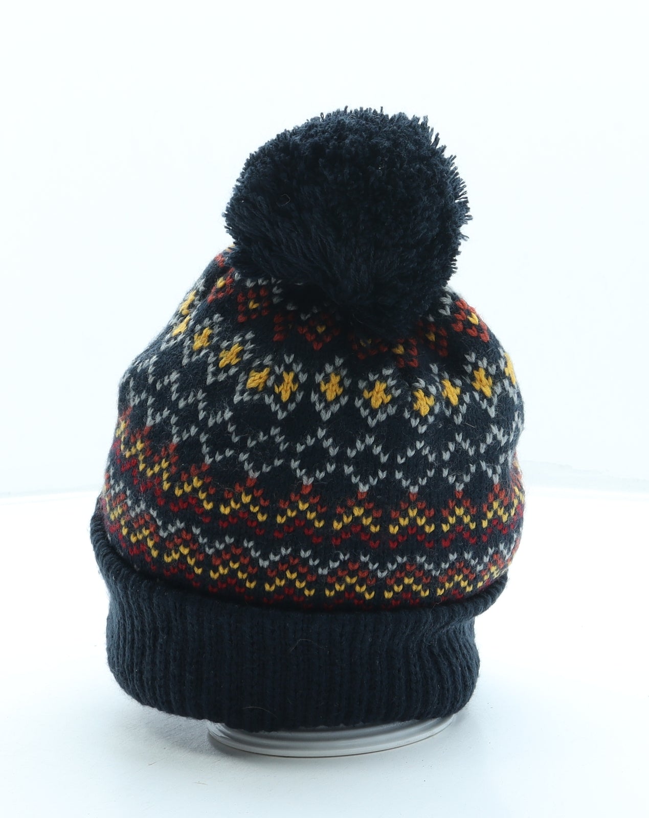 TU Mens Blue Geometric Acrylic Beanie One Size - Pom Pom