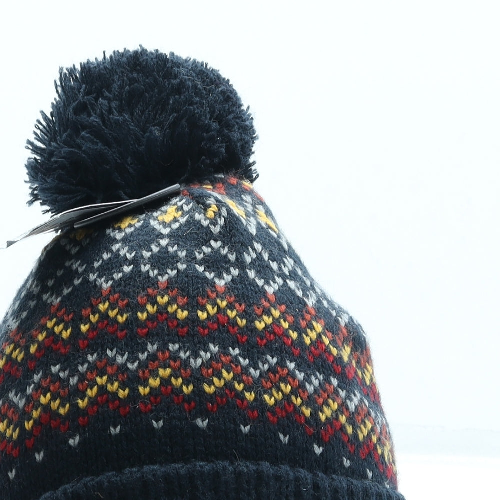 TU Mens Blue Geometric Acrylic Beanie One Size - Pom Pom