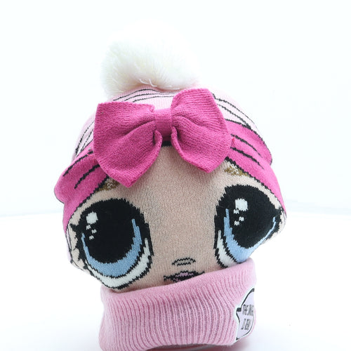 LOL Dolls Girls Pink Acrylic Bobble Hat One Size - Pom Pom