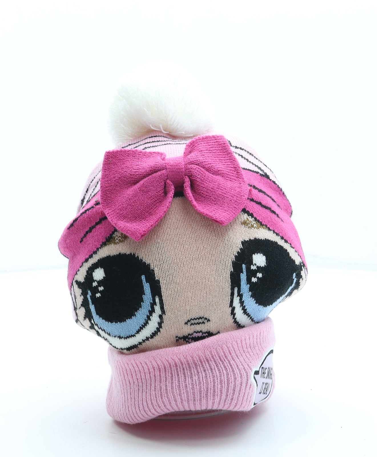 LOL Dolls Girls Pink Acrylic Bobble Hat One Size - Pom Pom