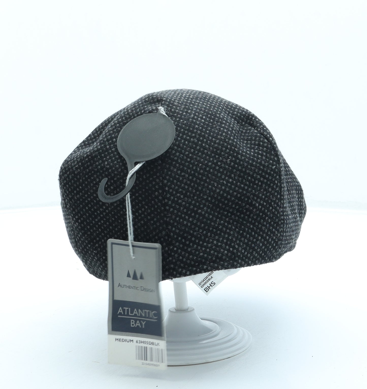 Atlantic Bay Mens Black Geometric Polyester Flat Cap Size M