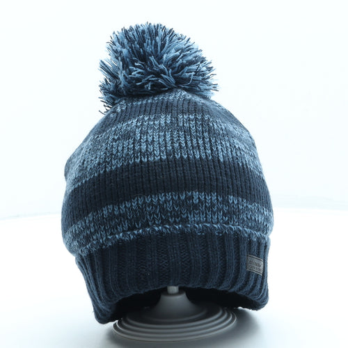 Regatta Mens Blue Striped Acrylic Beanie One Size - Pom Pom
