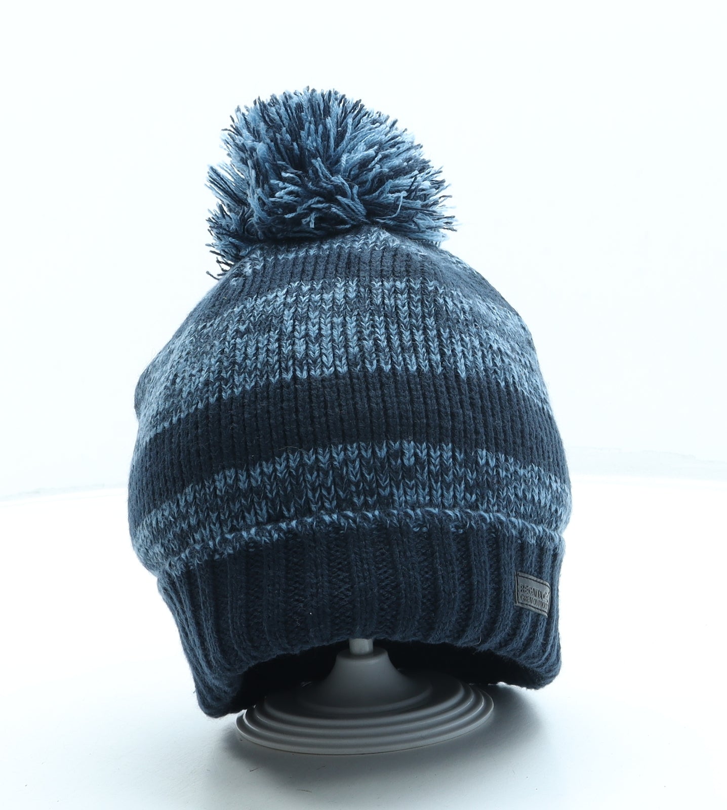 Regatta Mens Blue Striped Acrylic Beanie One Size - Pom Pom