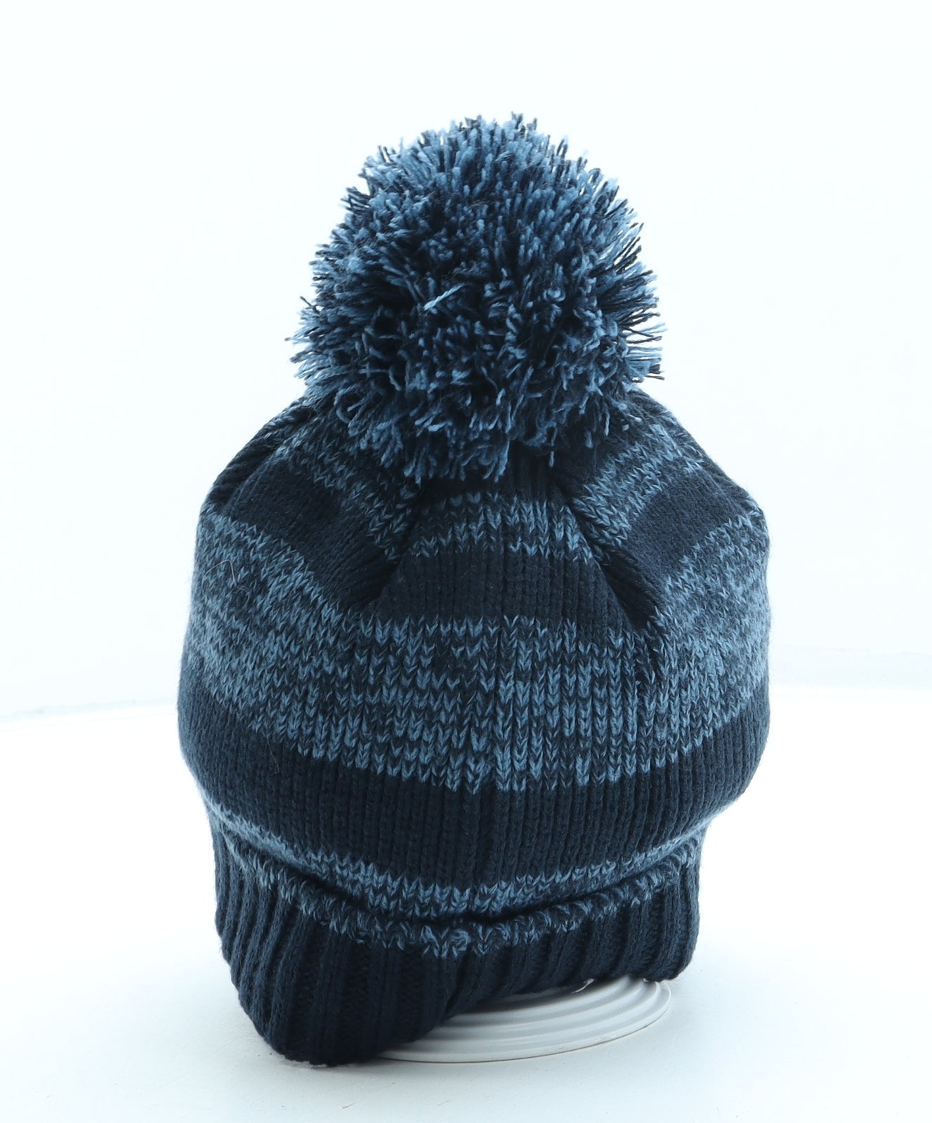 Regatta Mens Blue Striped Acrylic Beanie One Size - Pom Pom