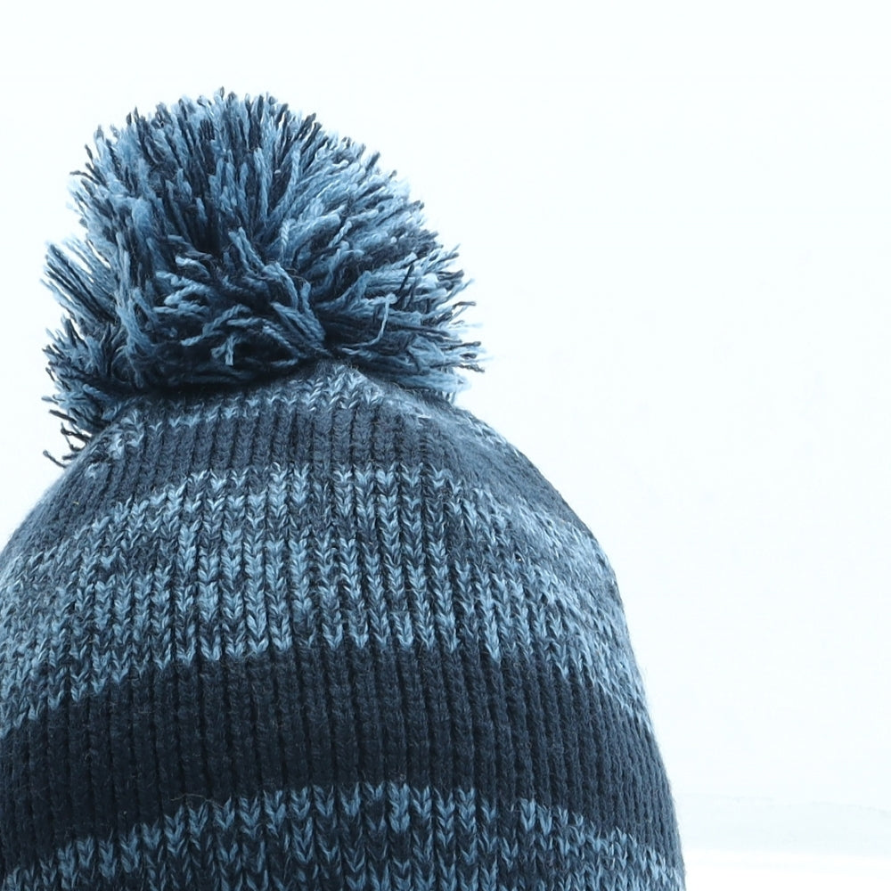 Regatta Mens Blue Striped Acrylic Beanie One Size - Pom Pom