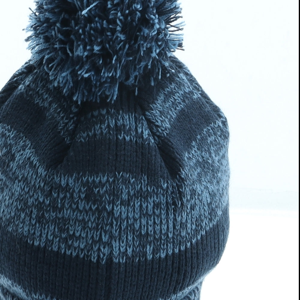 Regatta Mens Blue Striped Acrylic Beanie One Size - Pom Pom