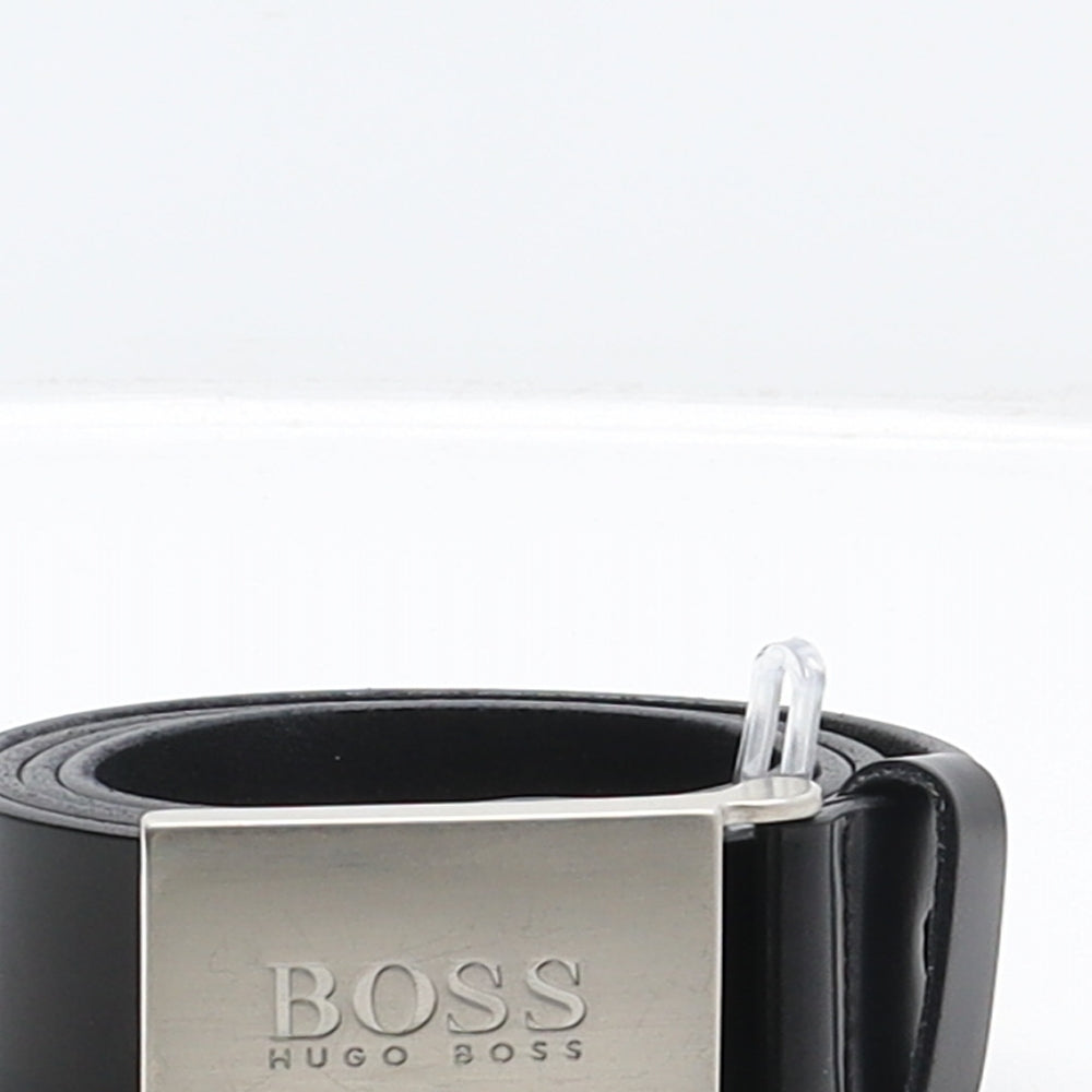 HUGO BOSS Mens Black Solid Leather Ratchet Belt Belt Size 36