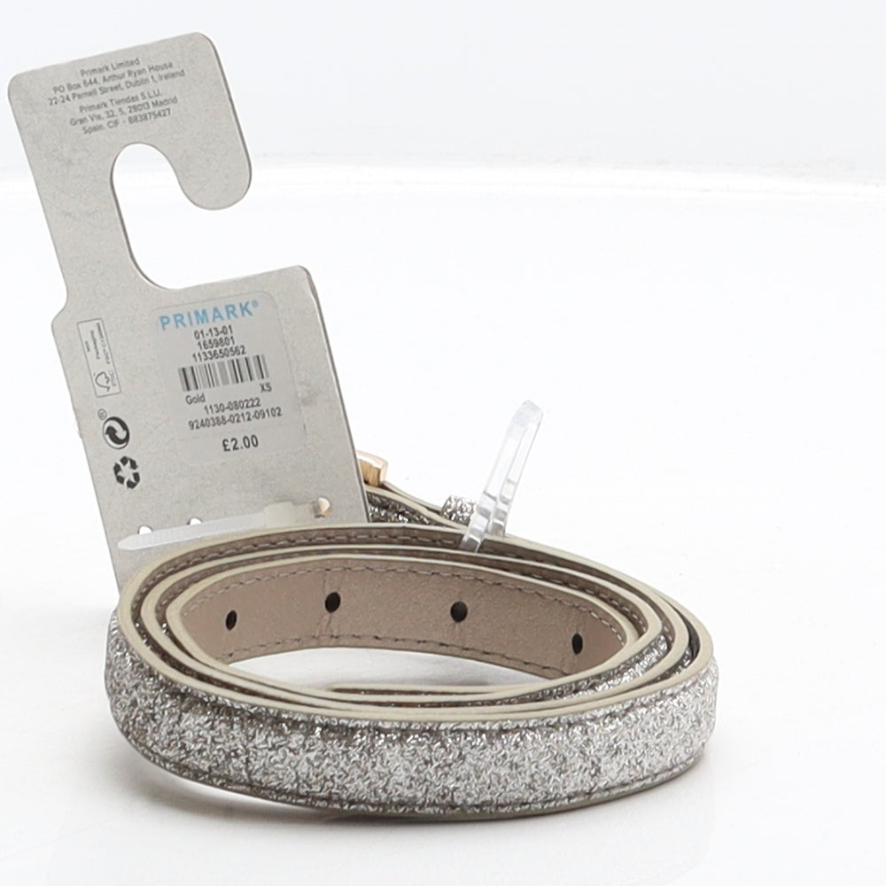 Primark Womens Silver Solid Polyurethane Adjustable Belt Belt Size XS